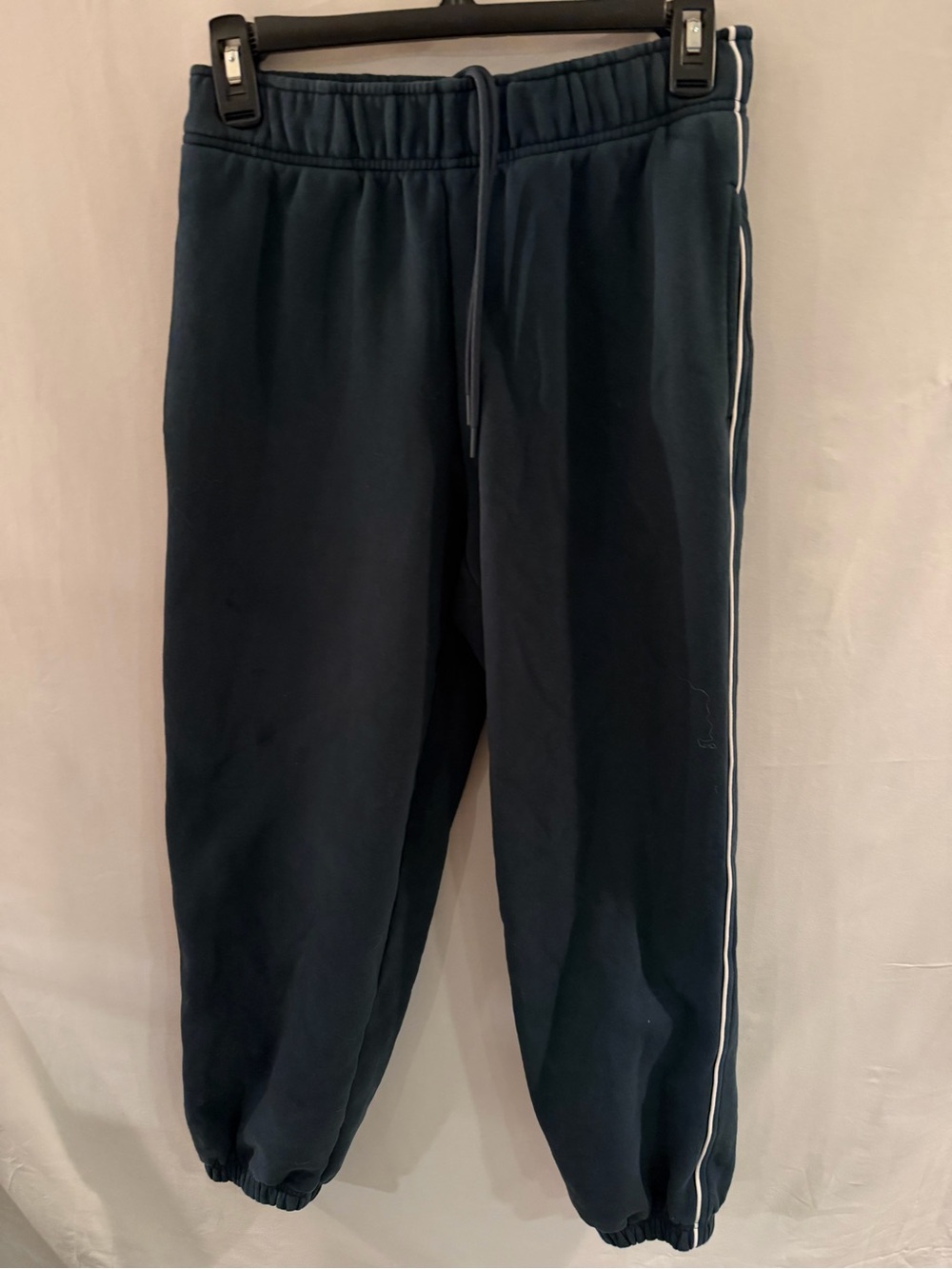 Athleta Navy Track Joggers with White Side Stripe